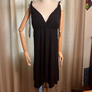 Black Dress Plunge Neck Asymmetrical Hem with Tassels Juniors XL 15/17